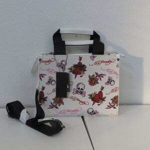 Ed Hardy White Logo Graphic Tote Crossbody Bag